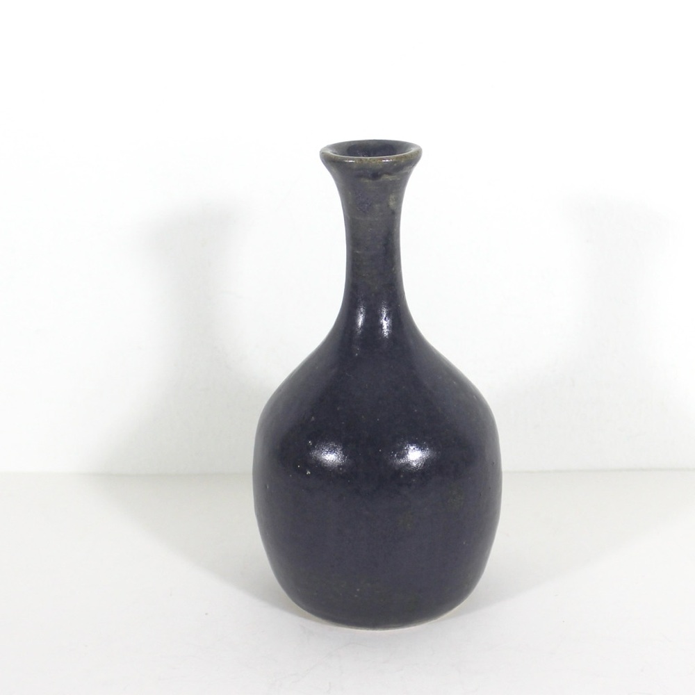 Vintage Signed Studio Pottery Bottle Neck Vase Blue